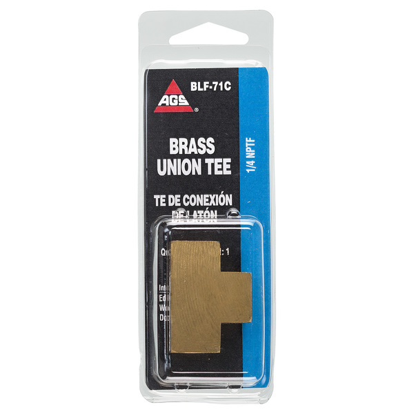 Ags Brass Union Tee, Female (1/4-18 NPT), 1/card BLF-71C